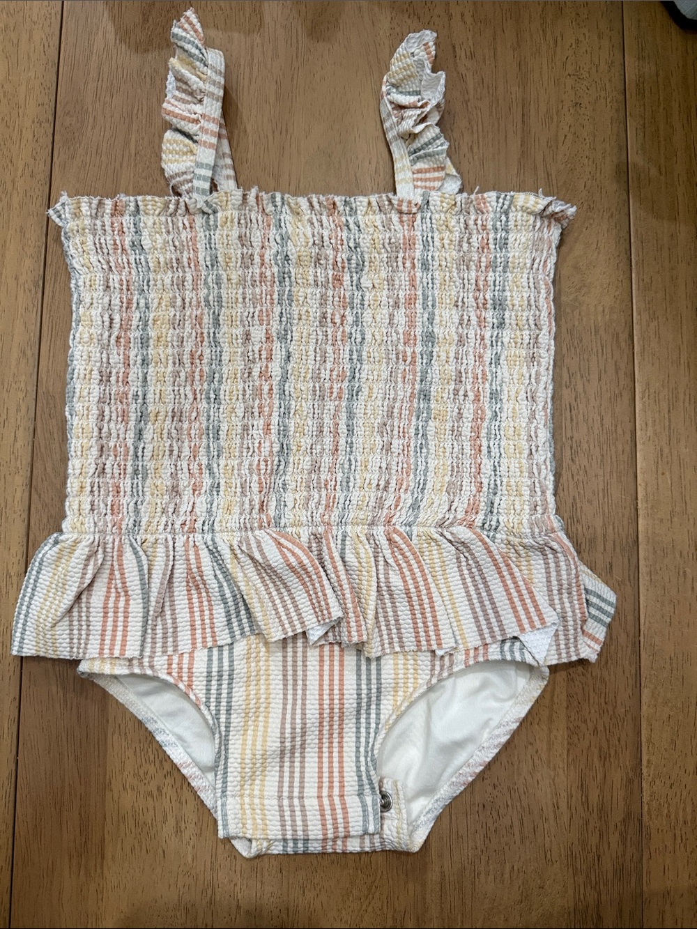 Quincy Mae Pastel Stripe Smocked Ruffle One-Piece